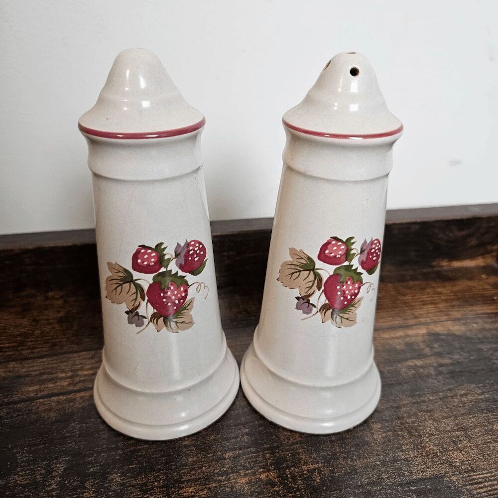 Porcelain Strawberry Salt and Pepper Shaker Pair Set of Two Stonewear White/Red